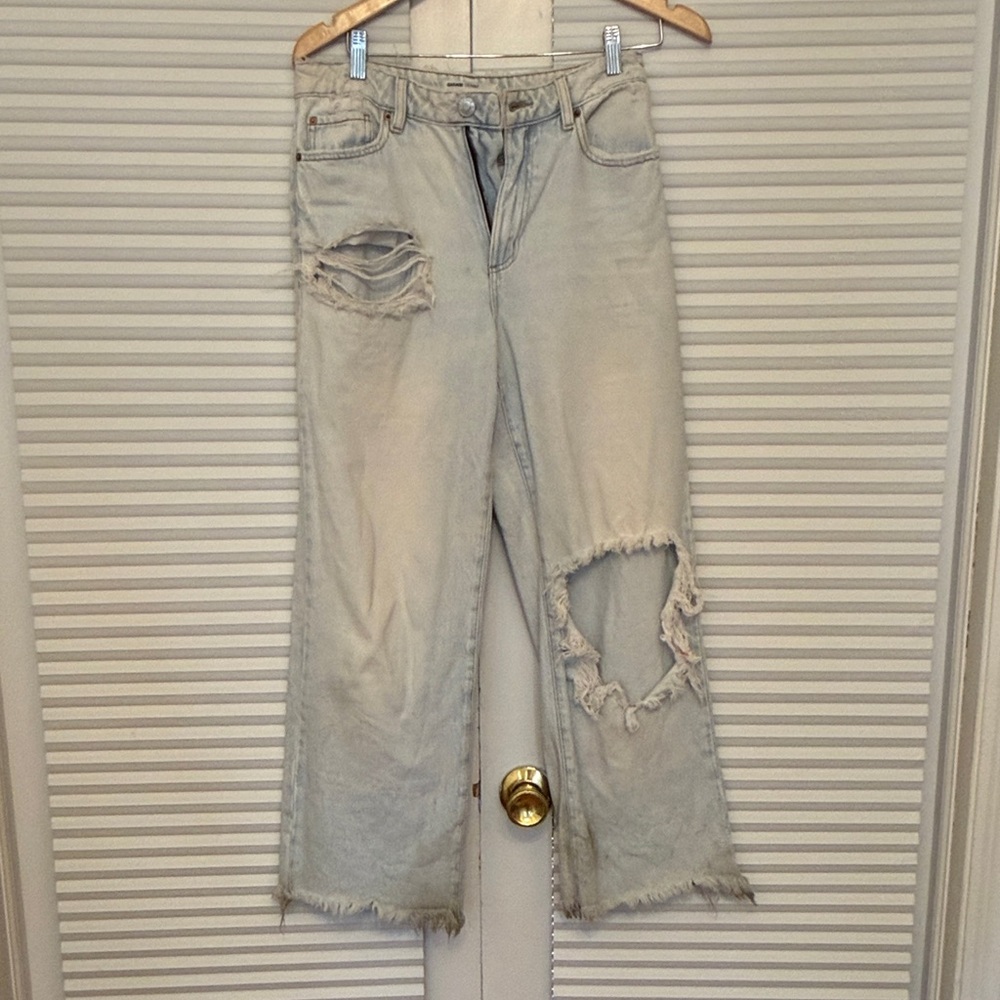 Garage Distressed Light Gray Wide Leg Jeans